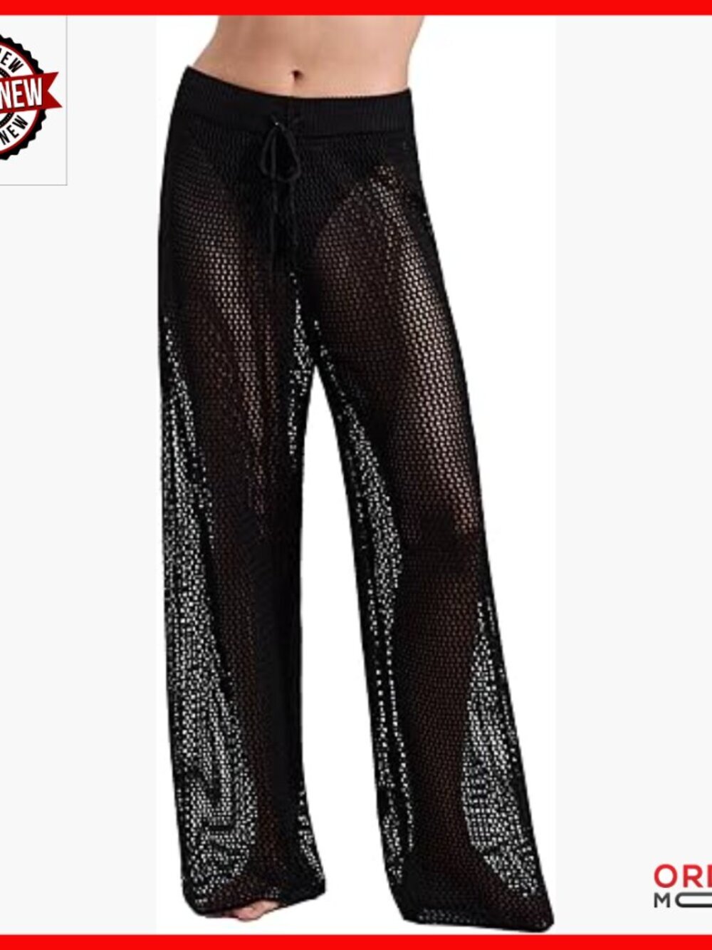 High Waist Crochet Beach Pant Cover-Up Wide Leg Elastic Drawstring
